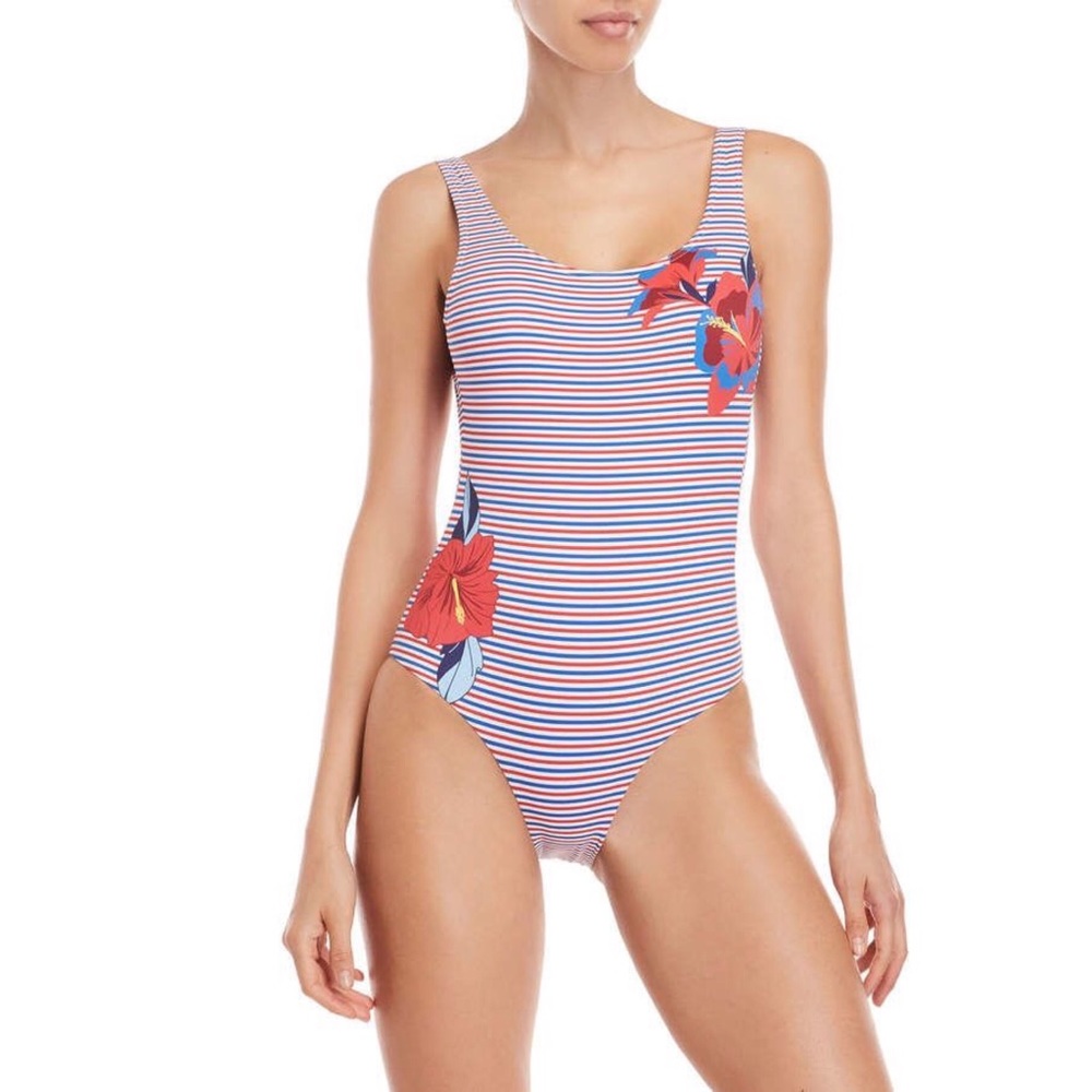 Anthropologie Onia Kelly Hibiscus Stripe Swimsuit - Picture 6 of 6